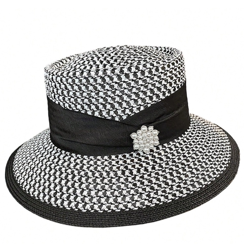 🆕 Straw Wide Brim Flat Top Hat - Picture 2 of 4
